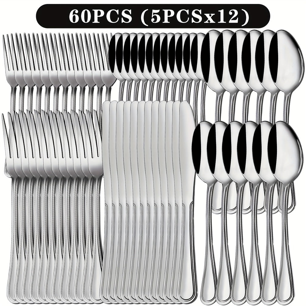 Stainless Steel Flatware Sets in 20–72 Piece Silver, Black or Gold Configurations with Exact Checkout Options