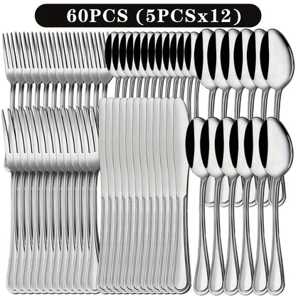 Stainless Steel Flatware Sets in 20–72 Piece Silver, Black or Gold Configurations with Exact Checkout Options