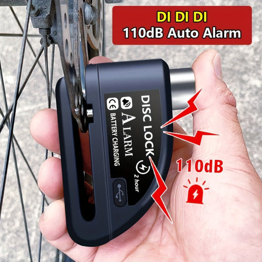 Motorcycle Disc Brake Lock with Alarm 110dB Anti-Theft Security Lock 500mAh Rechargeable USB Motorbike Wheel Lock with Reminder Rope