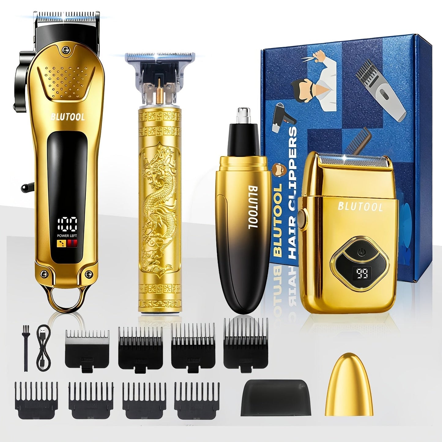 Men's Grooming Kit Hair Clipper & Electric Shaver USB Rechargeable Cordless LED Display – Precision Beard Trimmer Face Shaver Set for Hair
