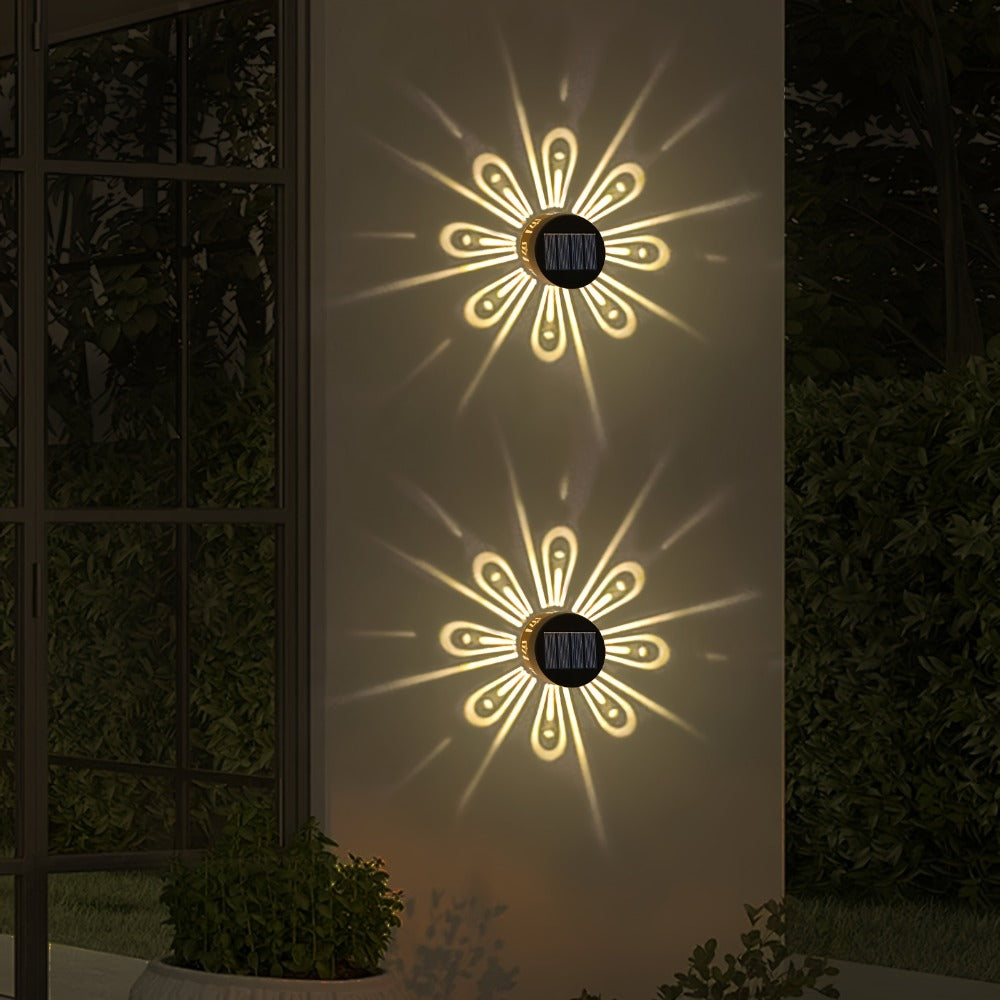 Two-Piece Solar Flower Projection Wall Light Set with Multicolor or Warm White Illumination