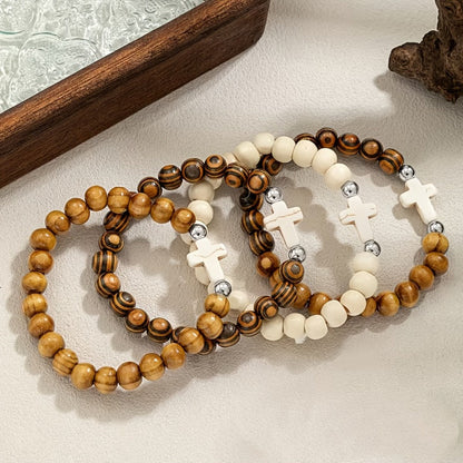 Cross Bracelets Bulk for Baptism Party Favors, 20/40PCS Vintage Ethnic Alloy Cross Pendant Woven Elastic Bracelets