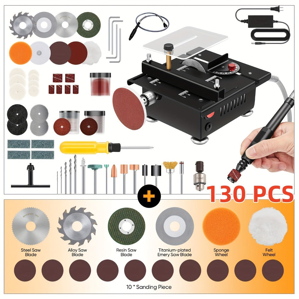 Mini Table Saw Multi-Function Portable DIY Machine, Sanding Engraving Drilling All-in-One Woodworking Tool