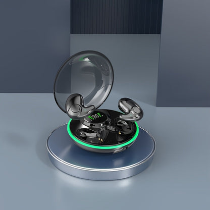 Low-Profile Round-Case Mini Sleep Earbuds with Digital Battery Display in Black, Khaki or White