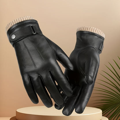 Buckle-Cuff Winter Gloves with Black or Brown Checkout Options and 11.2 x 25.5 cm Pictured Size
