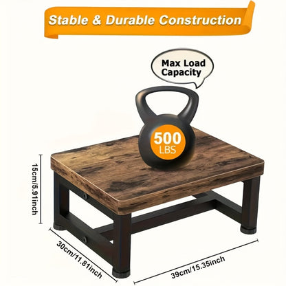 Step Stool Ladder Steel Wood Frame Single Step for Adults Bedroom Kitchen Bathroom Small for Home Cooking, Dining and Outdoor Meals