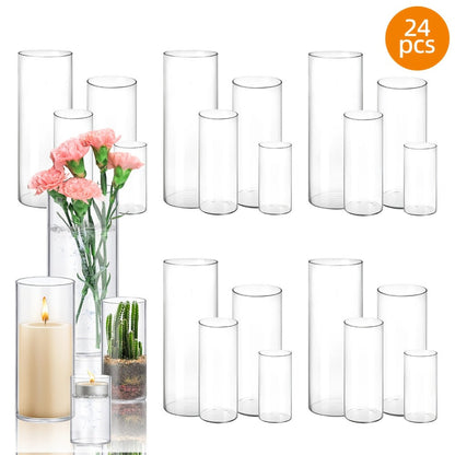 Clear Glass Cylinder Candle Holder Vases 12/24/36/48 Pcs, 4 6 8 10 Inch Tall Hurricane Floating Candle Vase