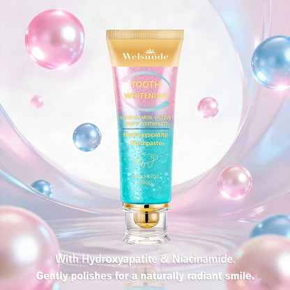 100g Mint Peach Toothpaste Tube with Niacinamide and Hydroxyapatite Highlighted on Box and Label