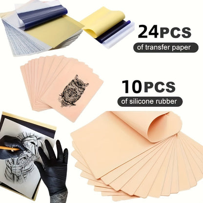 Tattoo Practice Skin Kit, Double-Sided Silicone Training Skin with Transfer Papers for Microneedling