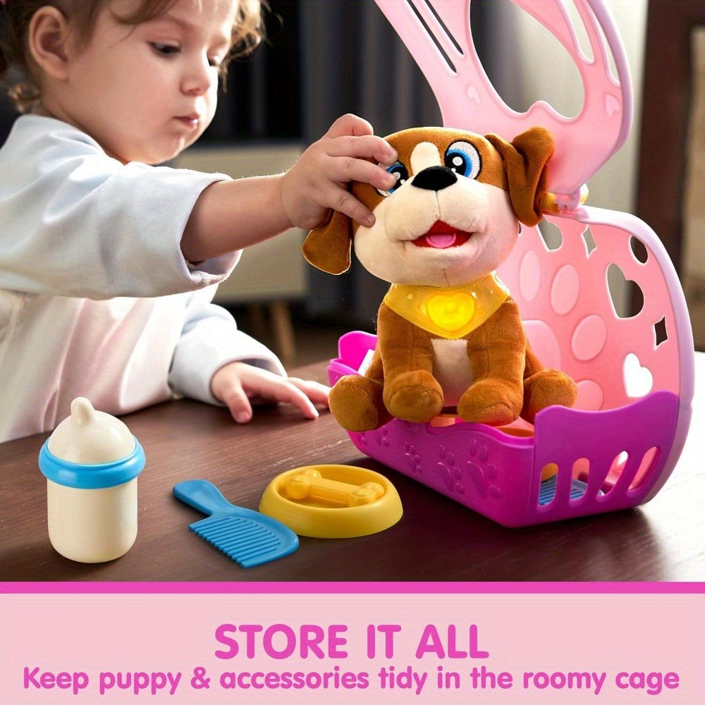 Interactive Plush Dog Toy for Toddlers with Carrier Set Music Lights Sounds with the Listed Color, Size or Set Options for Everyday Use