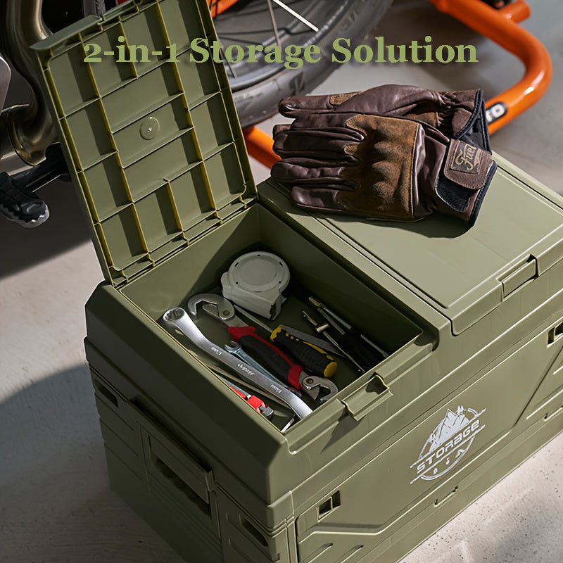 Army-Green Outdoor Storage Box with Flat Cover, Lift-Up Desktop or Front-Access Box Lid Options