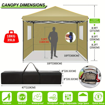 10x10ft Pop-Up Canopy Tent with Four Removable Sidewalls, Mesh Windows and Five Color Options