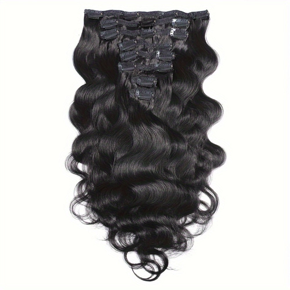 Clip In Human Hair Extensions Body Wave 8pcs 120g Full Head Real Human Hair Clip Ins Natural, for Home, Travel and Salon Hair Styling