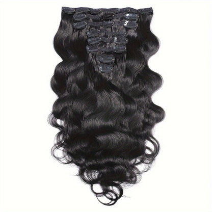 Clip In Human Hair Extensions Body Wave 8pcs 120g Full Head Real Human Hair Clip Ins Natural, for Home, Travel and Salon Hair Styling