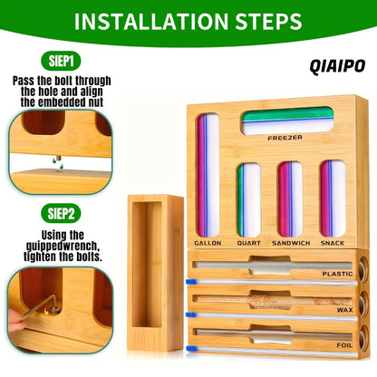 Bag Organizer Box 9-in-1 Kitchen Wrap & Foil Drawer Organizer, Compatible with Gallon Quart Sandwich Snack Bags