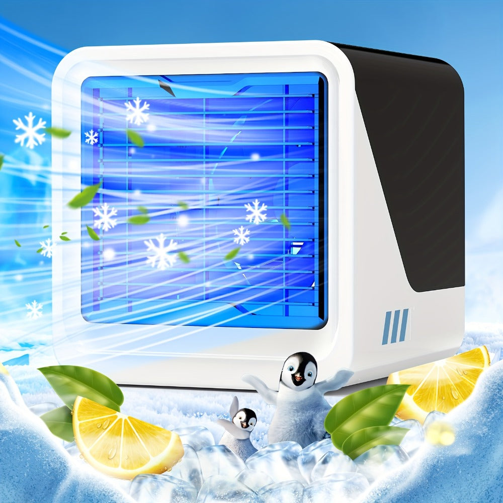 Portable Air Cooler 3-in-1 Mini Personal Air Conditioner Humidifier Fan with Atmosphere Light for Entryways, Bedrooms and Living Spaces