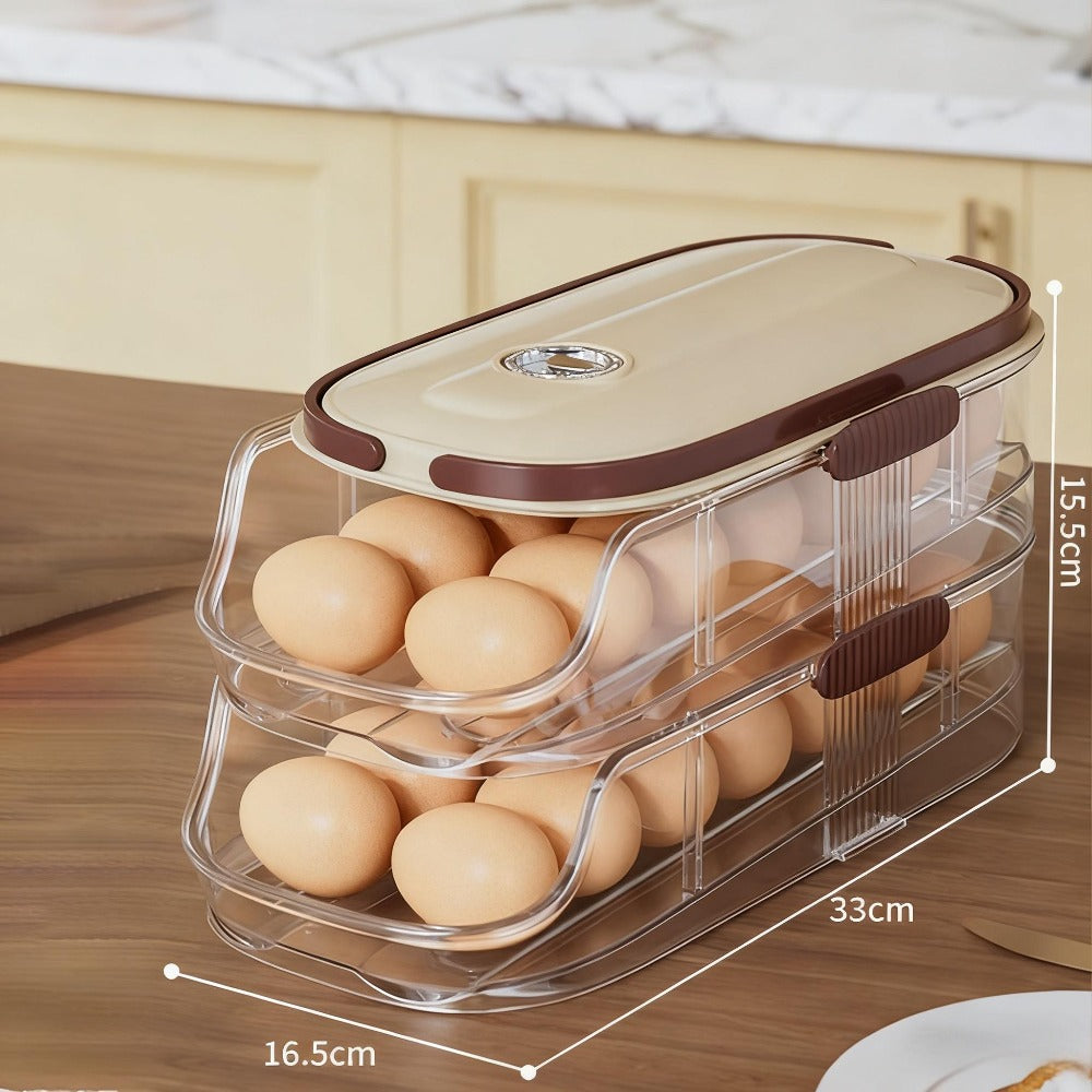 Egg Rack Kitchen Organizer Double-Row Auto-Rolling Dispenser with One, Two or Three Layer Options