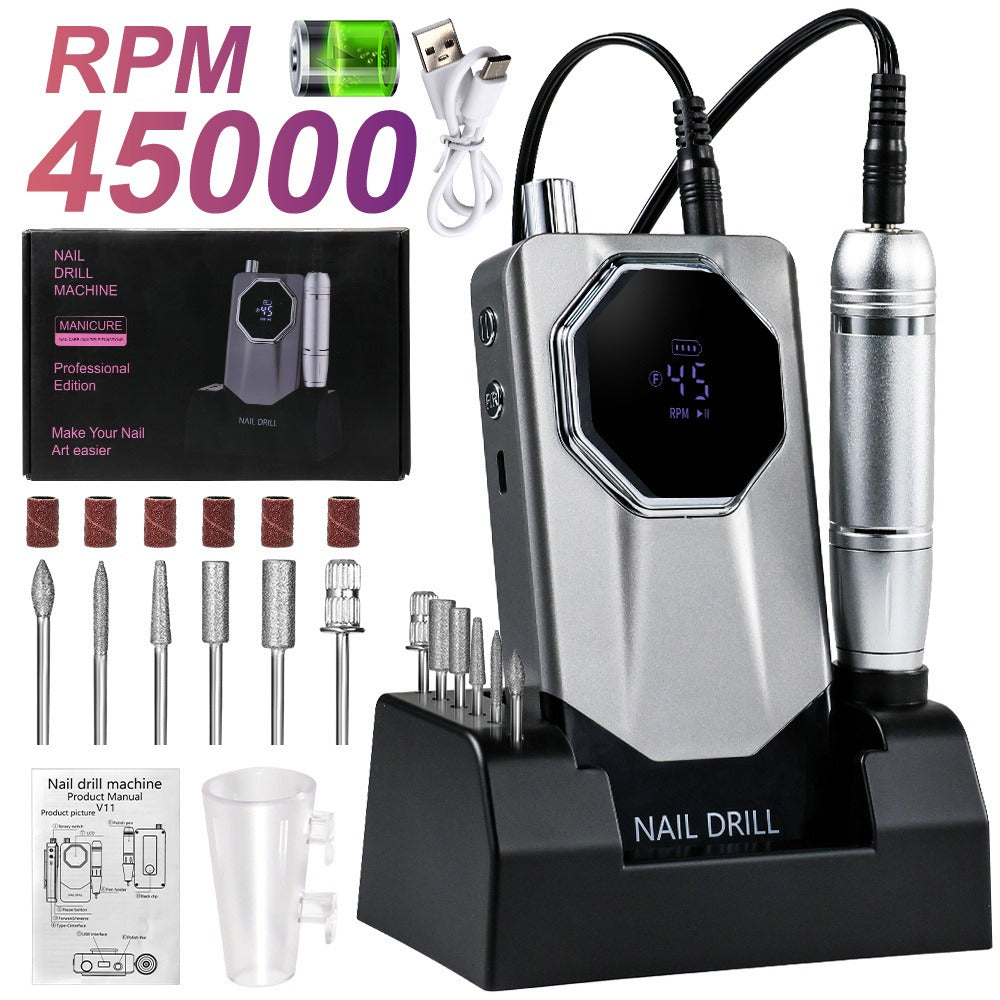 Electric Nail Drill 45000 RPM USB Rechargeable Kit with LCD, Forward Reverse and Three Finishes