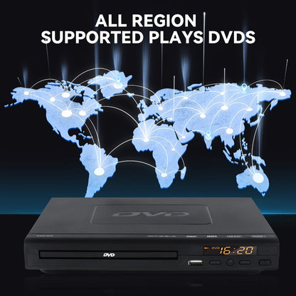 1080P Full Region DVD Player for Elderly, HD AV Output USB Direct Read Smart Error Correction, Easy Home DVD Player with Remote Control