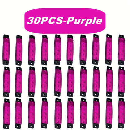 Thirty-Piece 12 V LED Side Marker Light Set with Six LEDs per Lamp in Amber, Red, White, Blue, Green or Purple