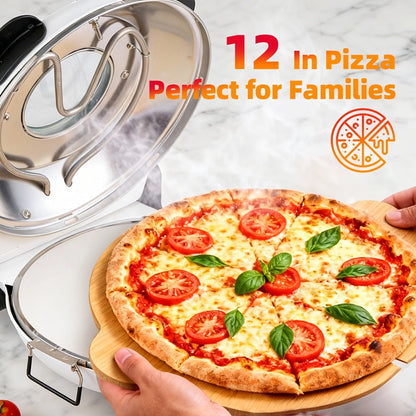 Indoor Pizza Oven Countertop, 12-Inch Electric Pizza Maker Machine for Home Kitchen, Heats Up to 800°F