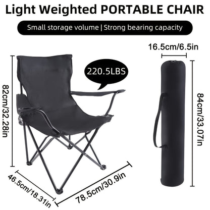 Set of Two Folding Camping Chairs with Cup Holders, Carry Bags, 82 cm Back Height and Black, Navy, Blue, Green or Red Options