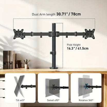 Single & Dual Monitor Mount for 13-32 Inch Screens, VESA Desk Mount Arm, 16.3" Height Extension, ±45° Tilt ±90° Swivel