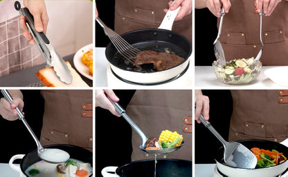 Kitchen Utensils 12-Piece Stainless Steel Set with Countertop Holder and Eleven Cooking Tools