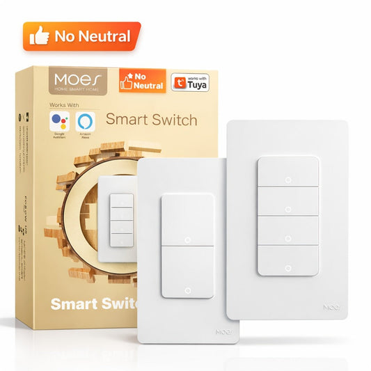 White No-Neutral WiFi Wall Switch Two-Pack with One-, Two-, Three- or Four-Gang Mechanical Button Options