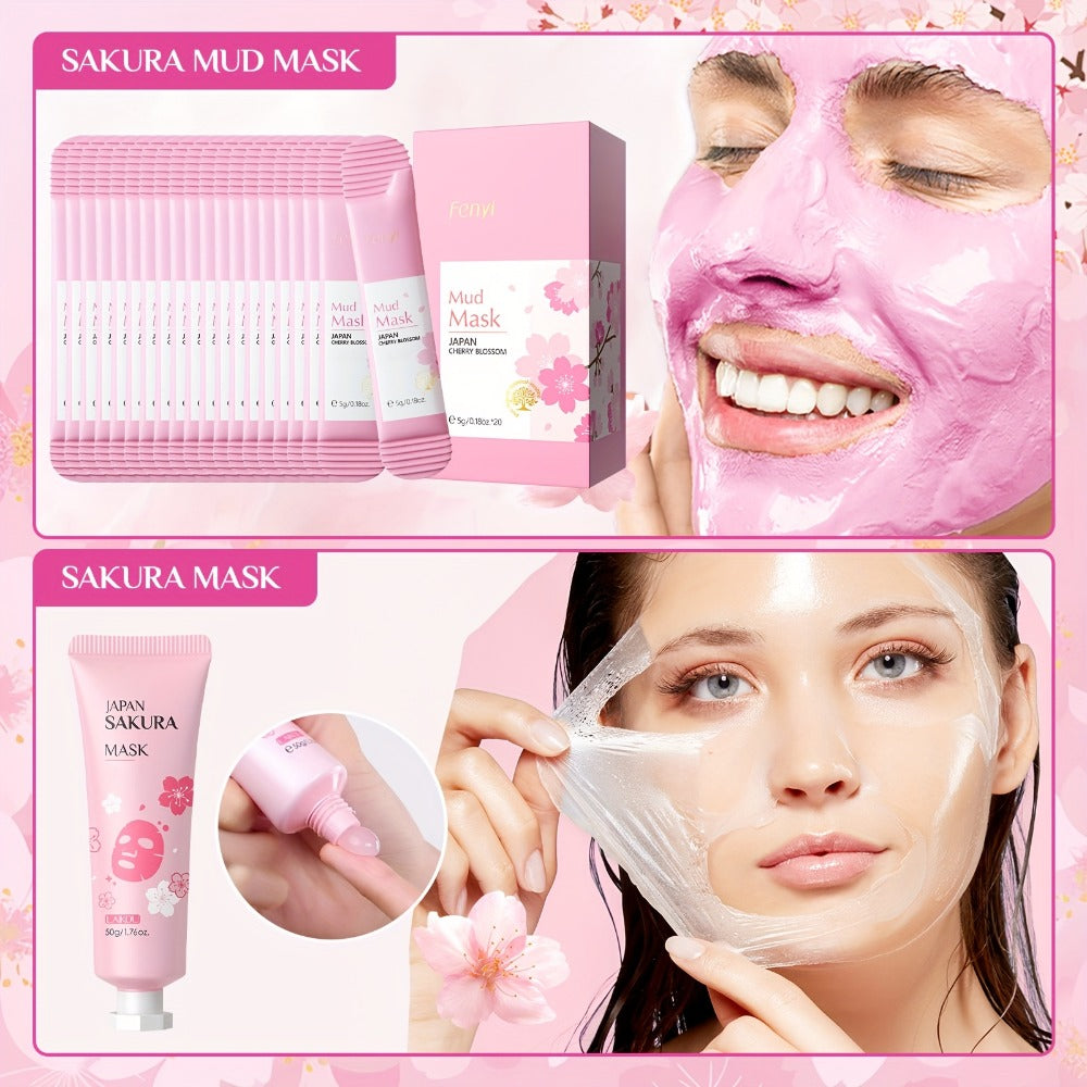 Sakura Skincare Gift Set with Mini and Full Routine Options, Pink Packaged Facial-Care Items and Accessories