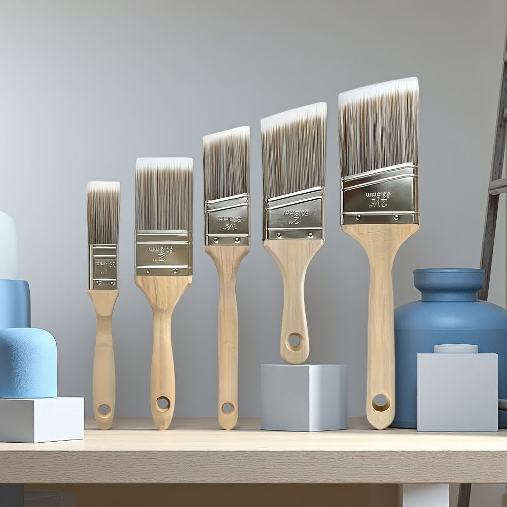 Paint Brushes Set 5 Piece Pro Grade Flat and Angle Brush Kit for Latex Oil Paint Stain Varnish Interior Exterior Wall Trim Furniture Home