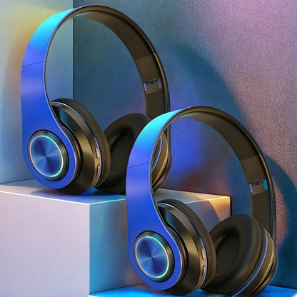 LED Light Over-Ear Wireless Headphones Deep Bass Subwoofer, Active Noise Cancelling Foldable Headset Bluetooth 5.3