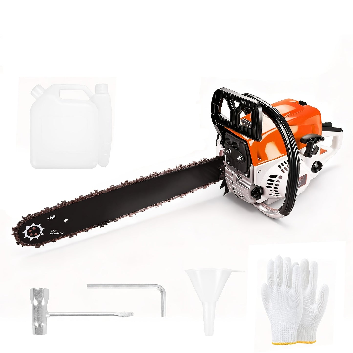 62CC Gas Chainsaw with 20-Inch Guide Bar in Five Red and Orange Checkout Configuration Options