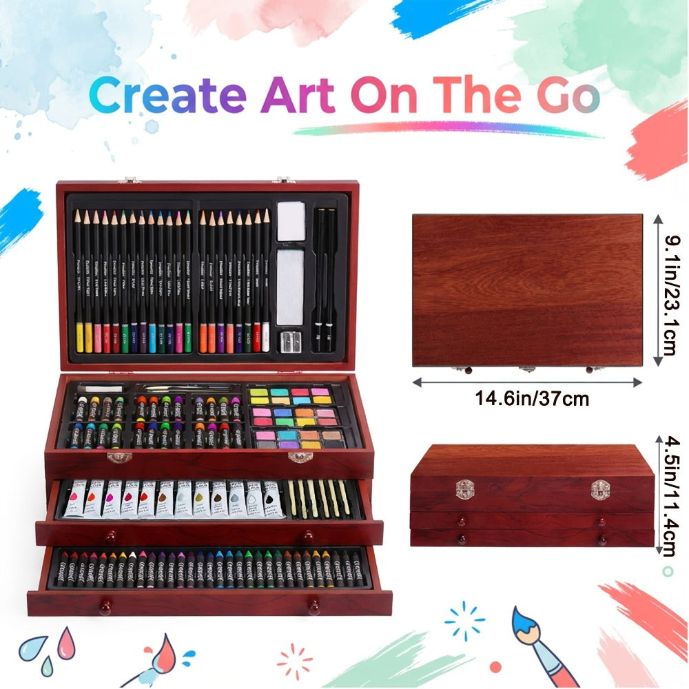 172 Piece Deluxe Art Set in Wooden Case with 2 Drawing Pads Crayons Acrylic with the Listed Color, Size or Set Options for Everyday Use
