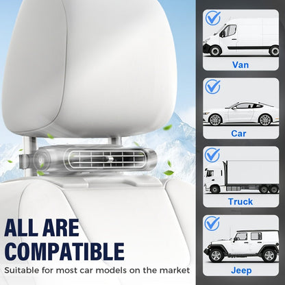 USB Car Seat Fan with Enclosed Air Outlet, Three Speed Settings and White or Black Color Options
