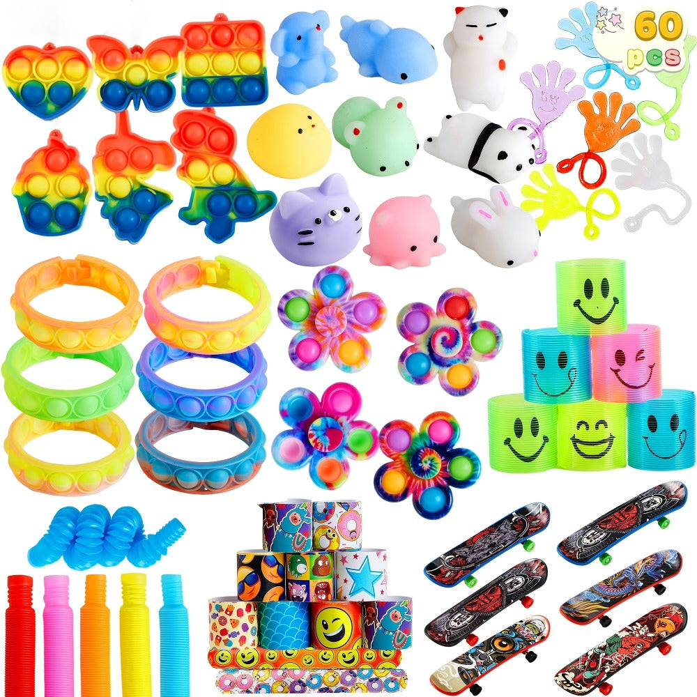 Party Favors Toys 60 Pack, 9 Styles Bulk Fidget Toy Set for Kids, Goodie Bag Fillers, Birthday Party Prizes