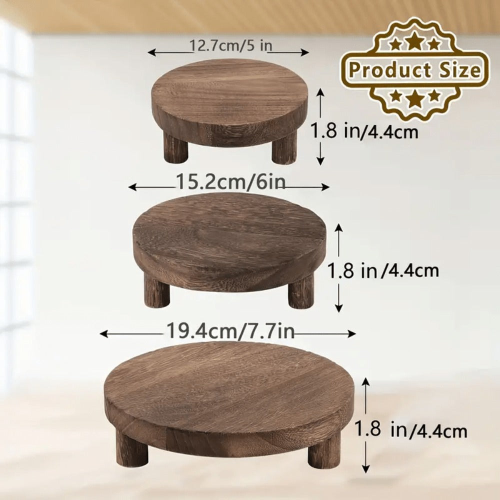 Wooden Display Risers Set of 3 – Rustic Farmhouse Cake Stand Pedestals for Kitchen Counter, Home Decor, Christmas & Holiday Table