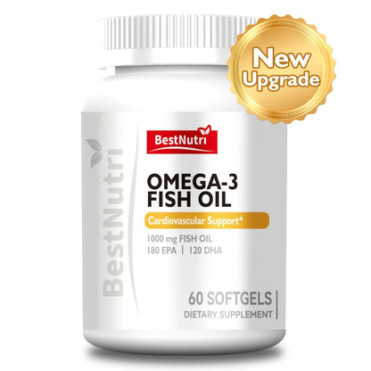Omega-3 Fish Oil 2000mg Softgels with EPA & DHA, Cold-Extracted CGMP, Brain Vitality Heart Health Anti-Inflammatory Support