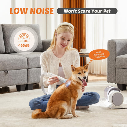 Pet Grooming Vacuum Cleaner with Cordless Clipper – 5-in-1 Grooming Kit for Dogs & Cats, 3 Suction Modes, Low-Noise, 5 Grooming Tools