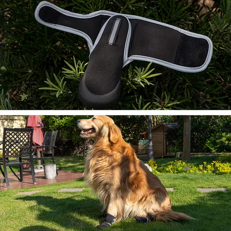 Dog Boots Waterproof Non-Slip Reflective Shoes for Medium & Large Dogs – Soft Wear-Resistant Paw Protector with Safety Reflective Tape