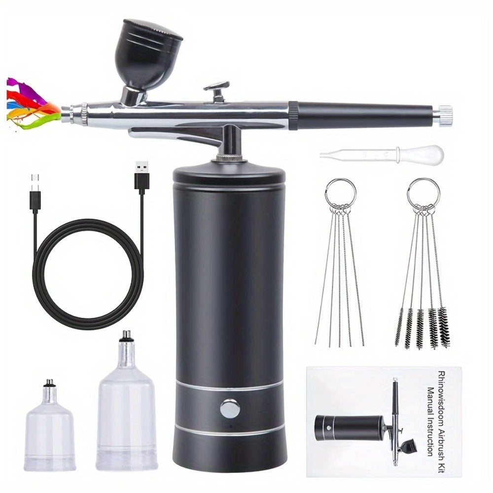 Portable Cordless Airbrush Kit with Compressor 0.3mm Nozzle – USB-C Rechargeable 23-27PSI Airbrush Gun for Makeup Nail Art Cake Decorating