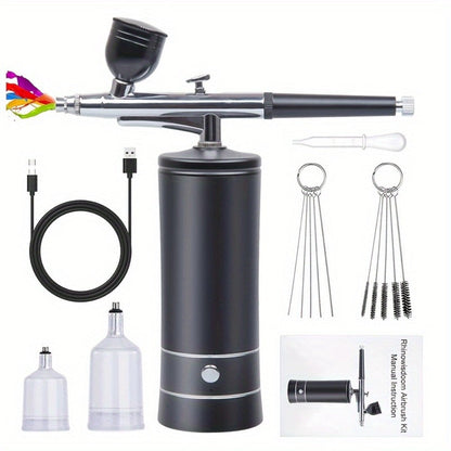 Portable Cordless Airbrush Kit with Compressor 0.3mm Nozzle – USB-C Rechargeable 23-27PSI Airbrush Gun for Makeup Nail Art Cake Decorating