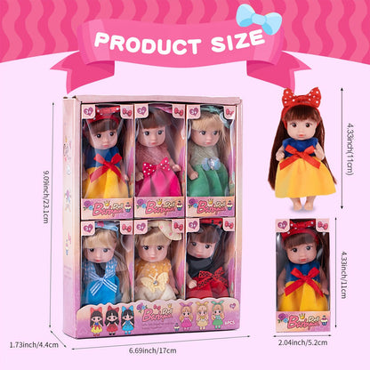 Mini Fashion Dolls 6 Pack 4 Inch Collectible Doll Set with Stylable Hair Rotatable Limbs & Cute Outfits