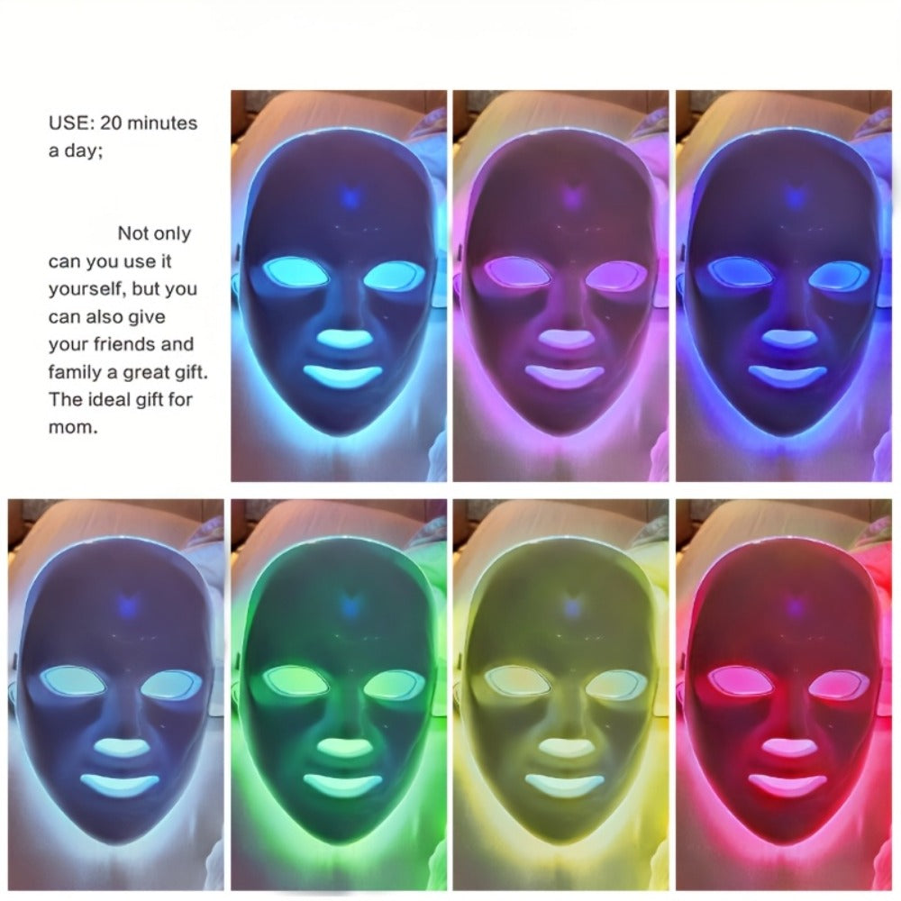 Portable 7-Color LED Facial Mask Device, USB Rechargeable Home Beauty Skincare Tool for Face Care