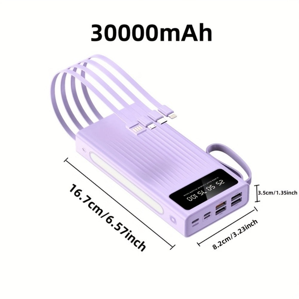 Power Bank for Camping, 10000-30000mAh with 15W Charging, Four-in-One Cable and Four-Mode Camping Light