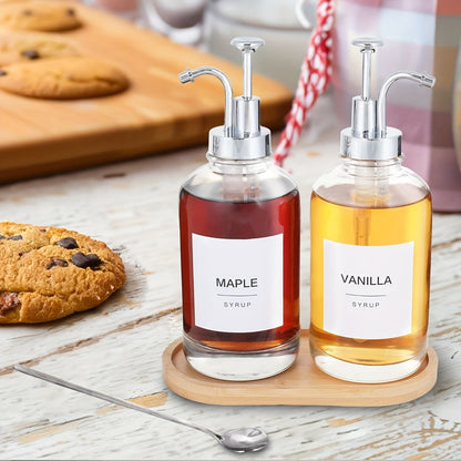 Glass Syrup Dispenser with Pump 4 Pack 16.9oz 500ml Coffee Bar Accessories Set with Silicone Funnel