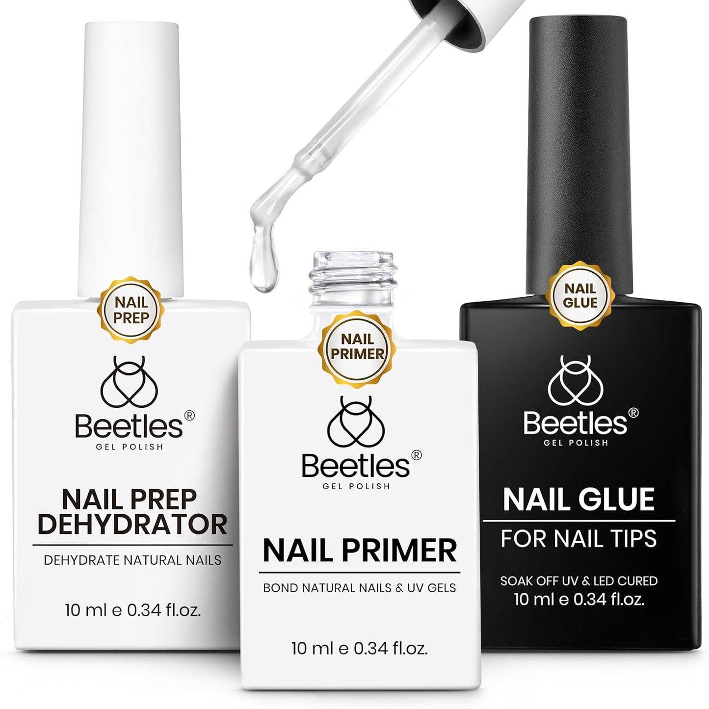 Nail Glue and Dehydrator Kit 3Pcs Acid-Free HEMA-Free – Professional Bond Primer Prep Set for Press On Nails Tips Extensions Gel Manicure