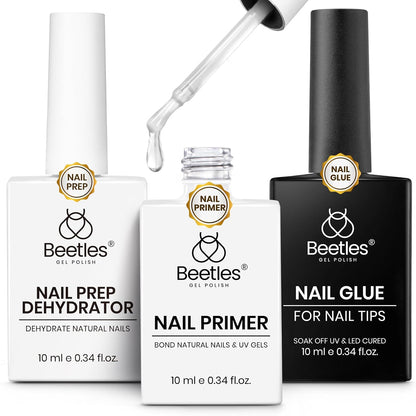 Nail Glue and Dehydrator Kit 3Pcs Acid-Free HEMA-Free – Professional Bond Primer Prep Set for Press On Nails Tips Extensions Gel Manicure