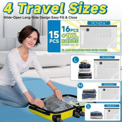 Vacuum Storage Bags with Electric Pump, 16 Pack Space Saver Bags for Clothes, Bedding & Travel