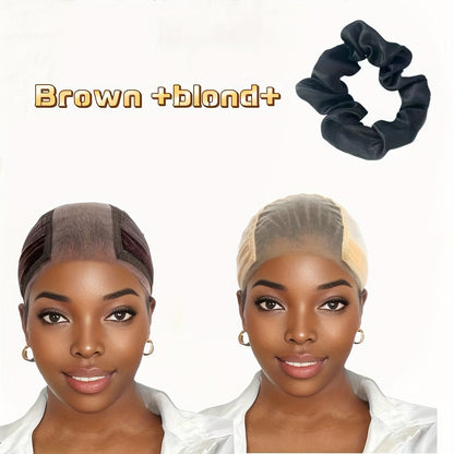 Wide Lace Wig Grip Cap with Ear Cutouts in Brown, Blonde, Black, Beige 613 or Two-Piece Color Sets